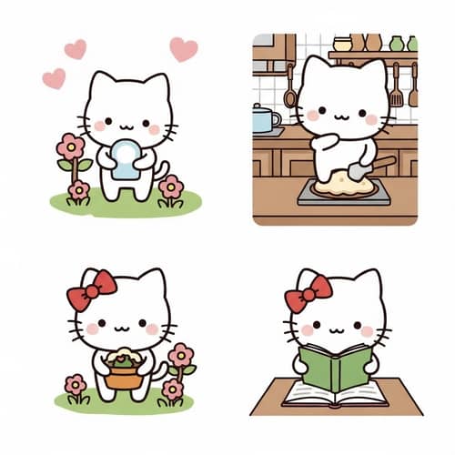 Hello Kitty - Cute White Cartoon Cat with Red Bow