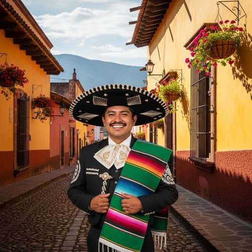 Traditional Mexican Man in Colorful Attire | Old Town Scene
