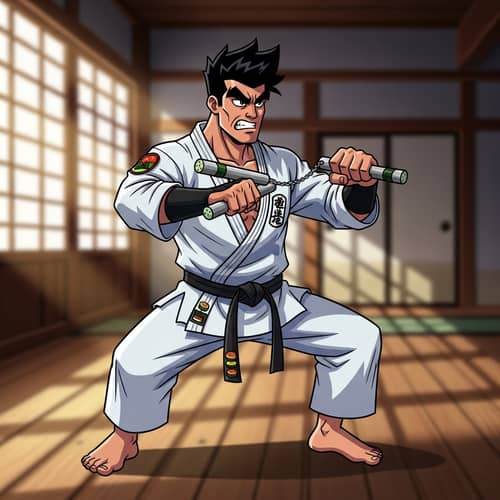 Karate Cartoon Character with Sushi Sticks | Martial Arts Design