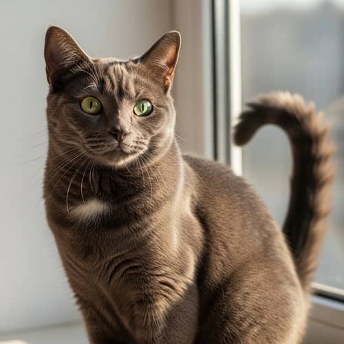 Luxurious Dark Gray Domestic Short-Haired Cat | Emerald Eyes