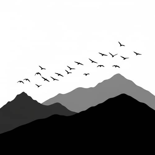Silhouette of Majestic Mountains: Tranquil Black and White Scene