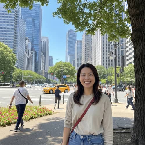 Smiling Asian Woman in City Park | Positivity and Happiness