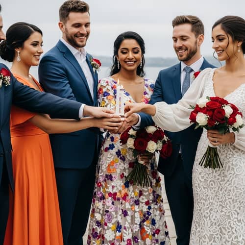 8K Resolution Wedding Image with Diverse Newlyweds and Unity Candle