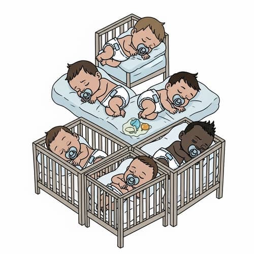 Newborn Among Us Caricatures Sleeping in Cribs