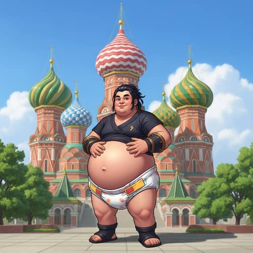 Cheerful East Asian Fantasy Character in Playful Pregnancy Outfit