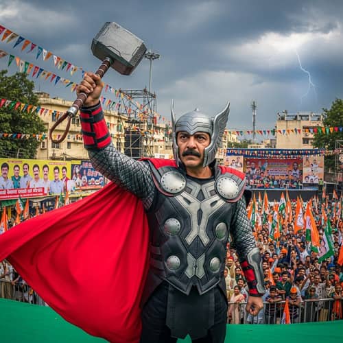 Narendra Modi as Indian Prime Minister dressed as superhero