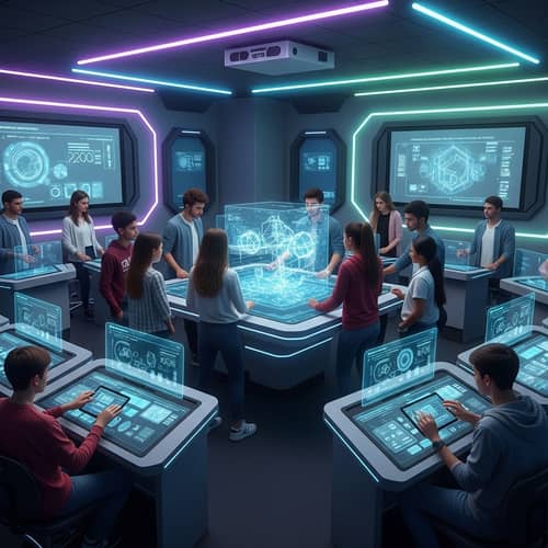 Futuristic AI Classroom with Diverse Students - Sci-Fi Learning Experience