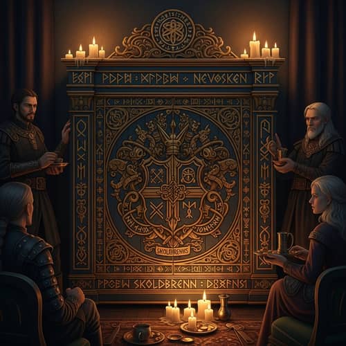Nevosken Family Cabinet: Nordic Baroque Crest & Viking Motifs