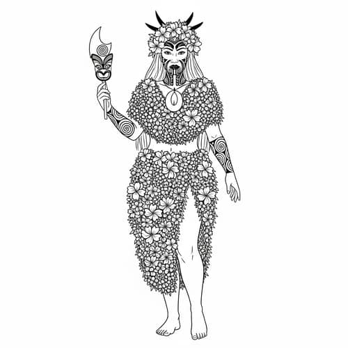 Earth Mother: Maori Art Inspired Full-Body Outline with Flowers