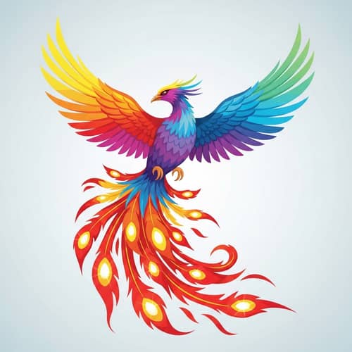 Simplistic Phoenix Design | Colorful Plumage & Fiery Tail