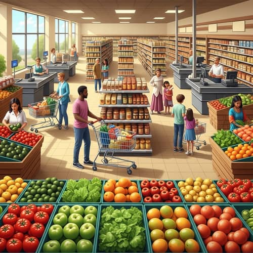 Well-Organised Grocery Store Layout with Diverse Shoppers