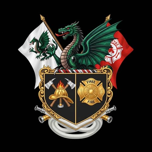 Dragon and Firefighter Coat of Arms | Spectacular Heraldic Imagery