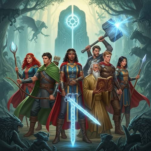 Legendary Group of Diverse Heroes in Ancient Forest