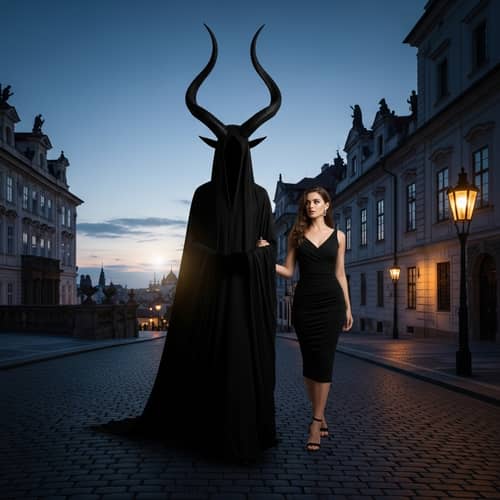 Cityscape Silhouette: Villainess and Woman in Stylish Dress