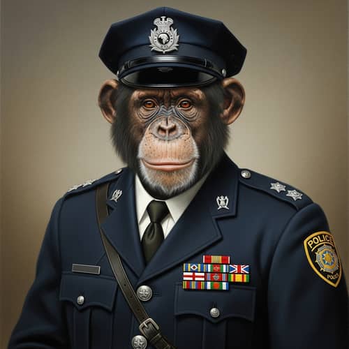 Chimpanzee in Ethnic Police Uniform | Art Portrait