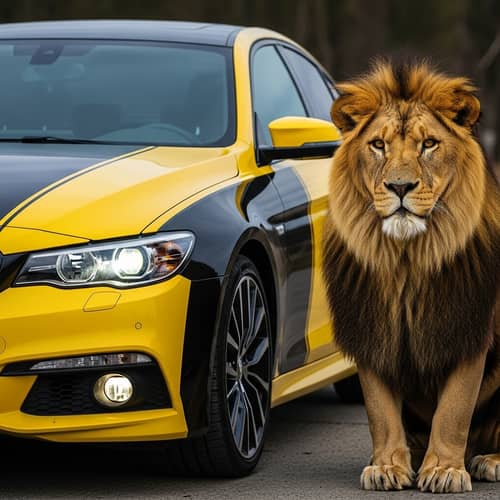 Black and Yellow Toyota Car Tuning with Lion-Inspired Headlights