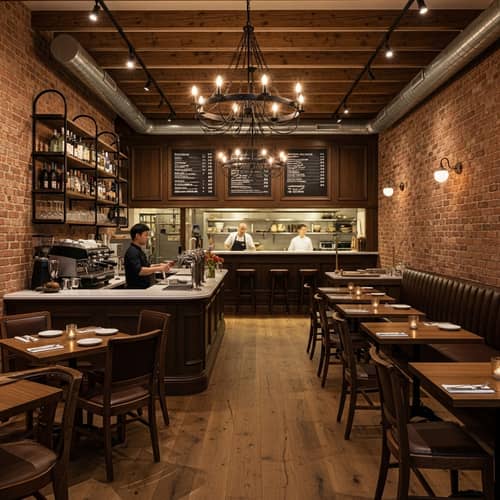 Warm and Inviting Eating Establishment with Rustic Modern Design