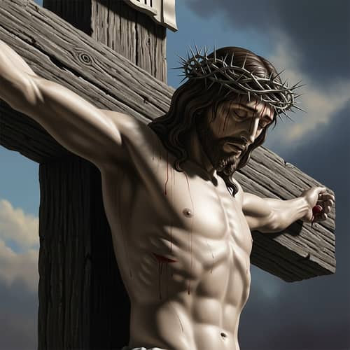Religious Figure on Cross with Thorns Crown | Symbolic Interpretation