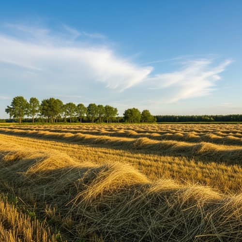 Golden Sunlit Meadow with Freshly Cut Hay | Idyllic Rural Scene