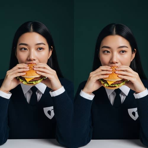 Asian Model Photoshoot with Burger | Photographic Realism