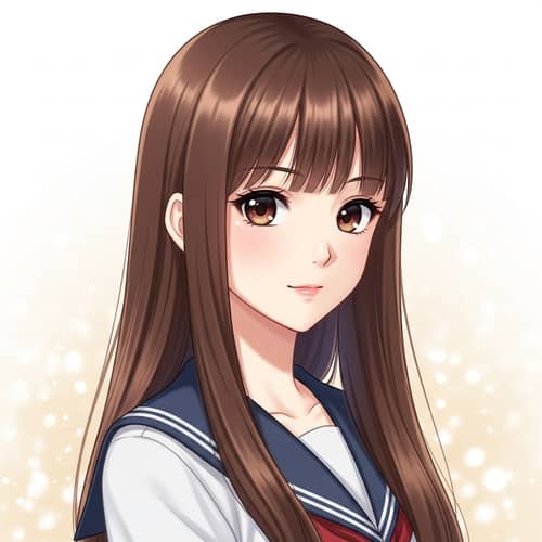 Charming Anime-Style Illustration of Young Girl with Lustrous Hair