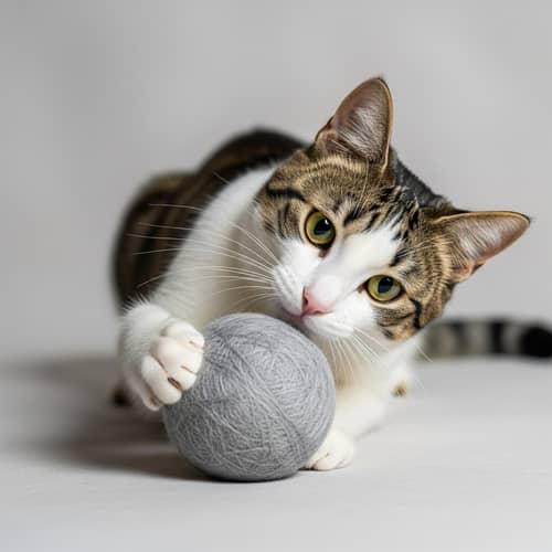 Playful Cat Playing with Wool Ball - Cute and Funny Moments