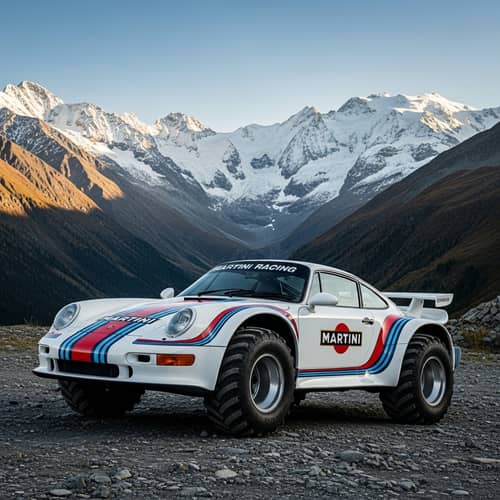 Custom Porsche 911 GT1 with Martini Livery and Monster Truck Tires