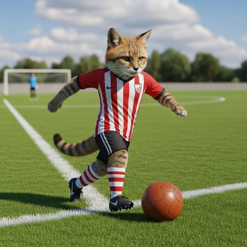 Cat Fox Hybrid Playing Soccer - Feline and Foxlike Agility in Action