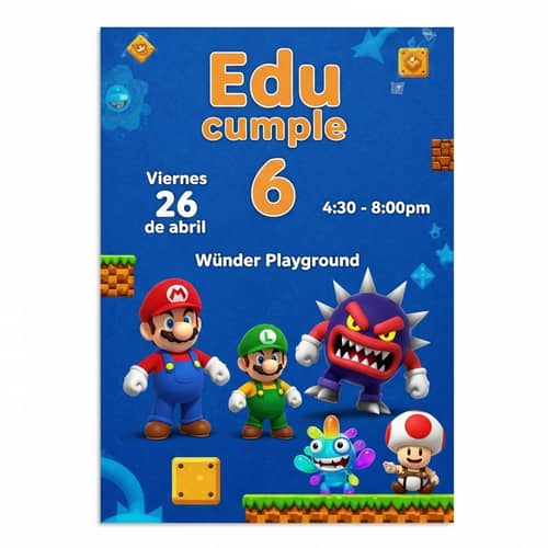 Colorful Game-Themed Children's Birthday Invitation in Spanish