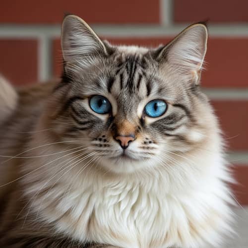 Fluffy Cat with Captivating Blue Eyes