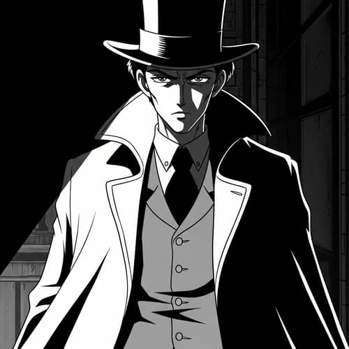 Mysterious Noir-Style Undertaker with Anime Aesthetic