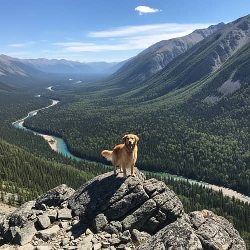 Majestic Golden Retriever on Mountain Peak