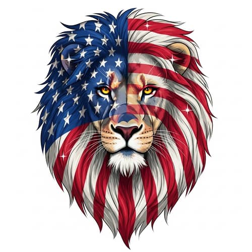 Majestic Lion with American Flag Mane - Symbol of Strength and Freedom