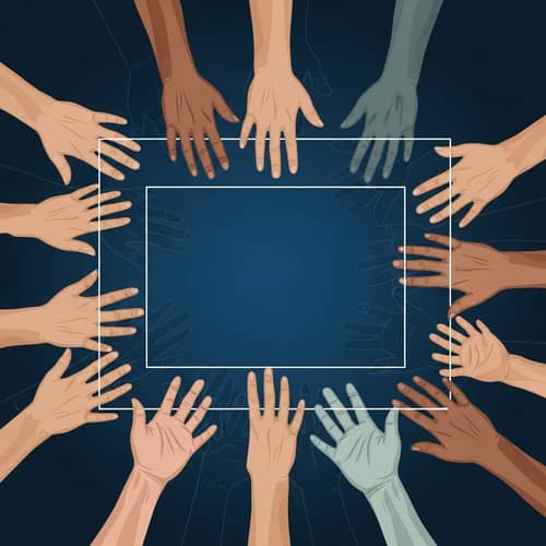 Abstract Geometric Rectangle Surrounded by Diverse Hands