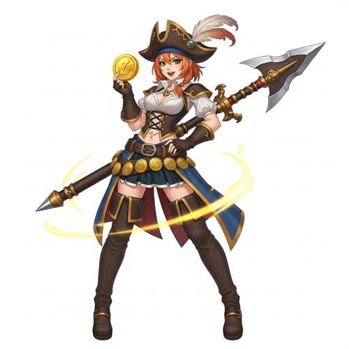 Miss Fourtune Pirate Character with Orange Hair & Green Eyes