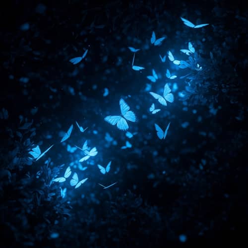 Enchanting Blue Light with Butterflies at Night