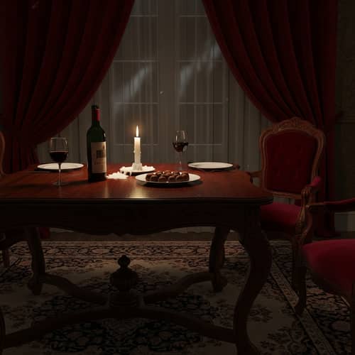 Seductive Elegance: Candlelit Room with Wine and Velvet Drapes