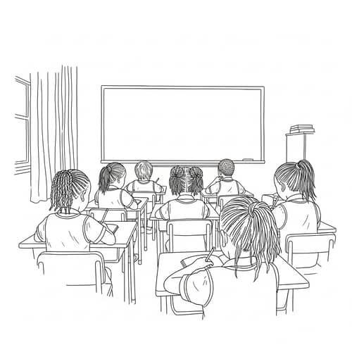 7-Year-Old African Pupils in Classroom Drawing