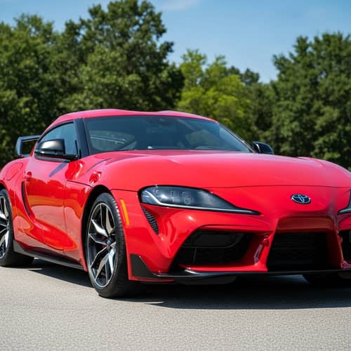 Bright Red Toyota Supra: Sleek Design, Modern Headlights