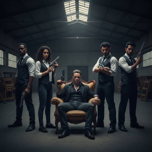 Intense Gathering of Mobsters in Old Warehouse