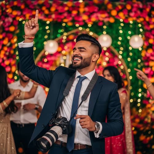 Enthusiastic South Asian Wedding Photographer Dancing