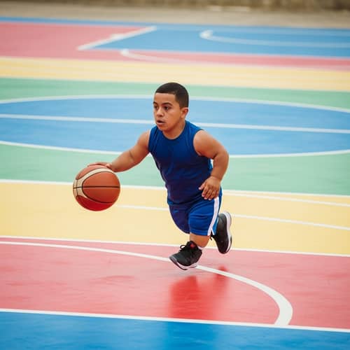 Energetic Basketball Player on Colorful Court