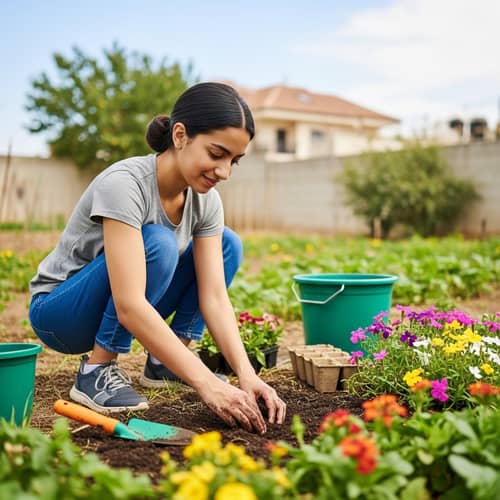 Middle-Eastern Girl Gardening in Lush Backyard | Planting Seeds