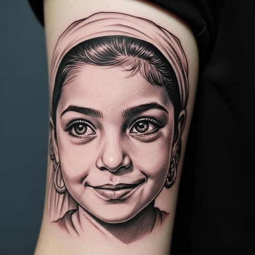Egyptian Girl Face Tattoo | Intricate Bicep Ink Art