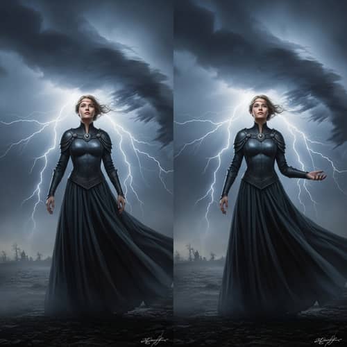 Empowerment and Adaptation: Noble Woman amid Escalating Wind and Thunder
