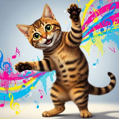 Energetic Tabby Cat Dancing | Enthralling Scene with Trendy Vibe