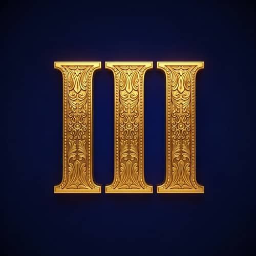 Roman Numeral III in Gold on Blue Background
