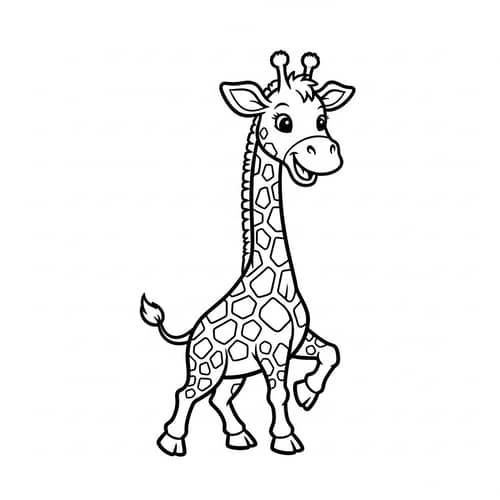 Playful Giraffe Cartoon for Coloring | Children's Illustration