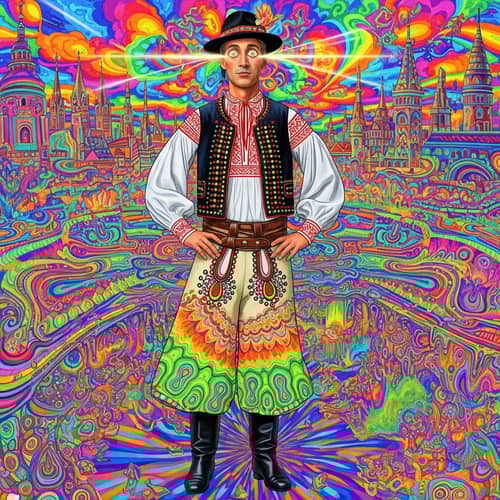 Hungarian Folk Dress Man in Psychedelic Style