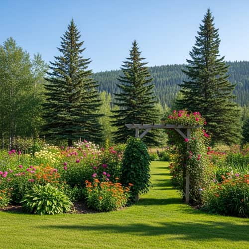 Beautiful Garden in Alberta, Canada | Vibrant Flowers & Towering Spruces